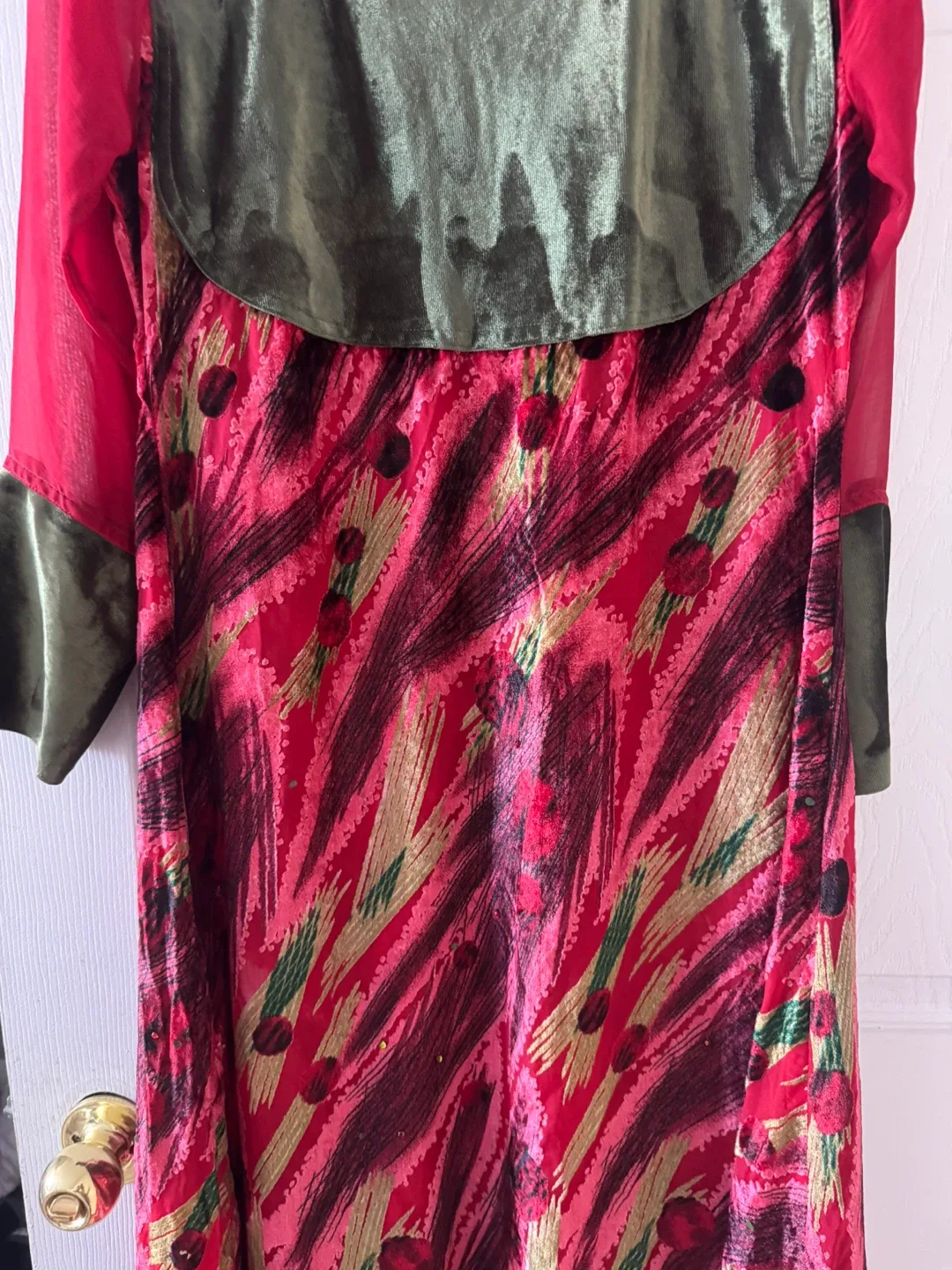 2pcs velvet Red and Green A line Dress image indicator(6)