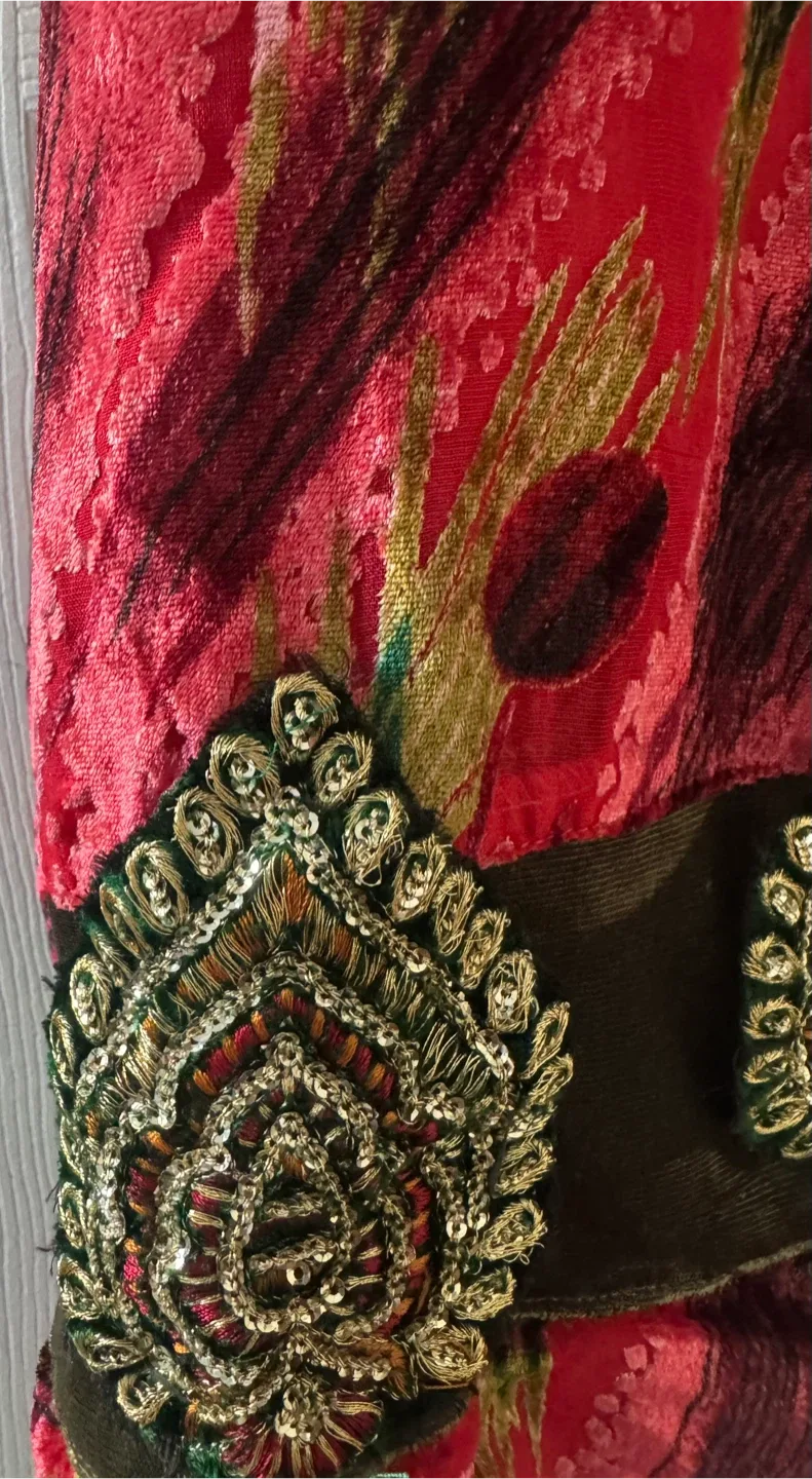 2pcs velvet Red and Green A line Dress image indicator(8)