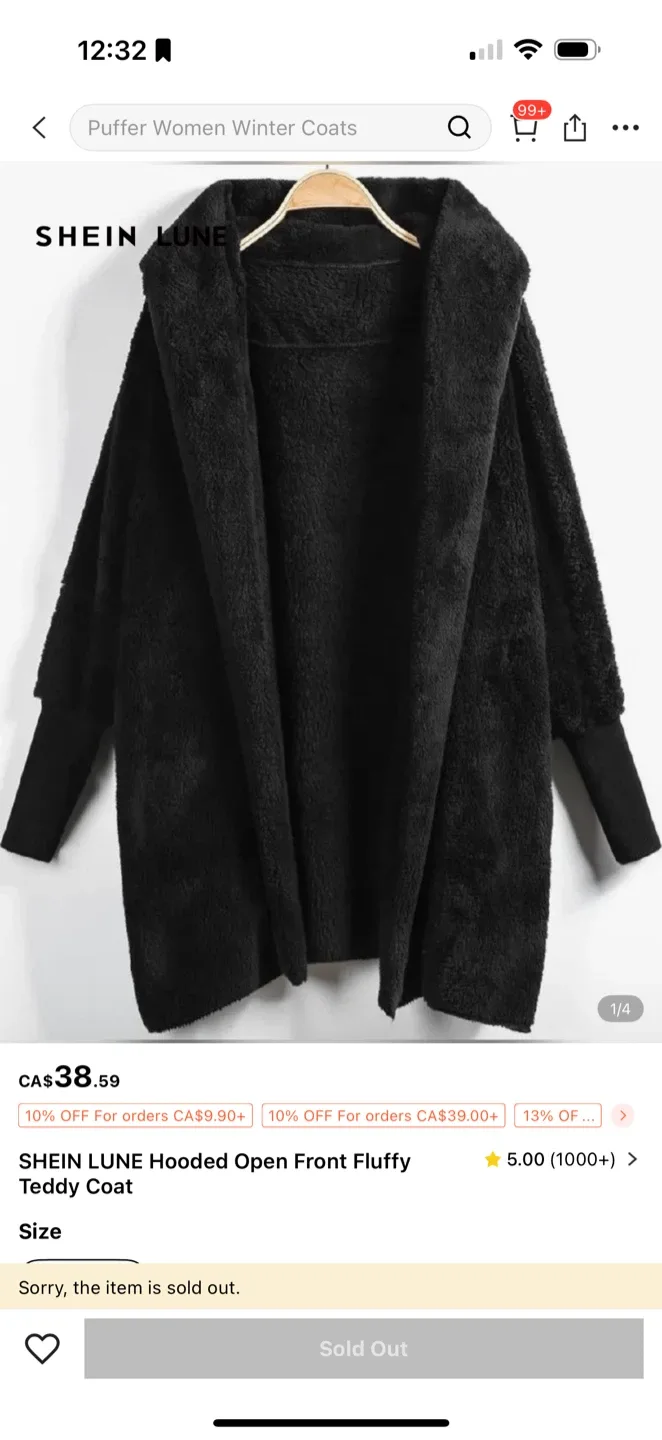 Shein Lune Hooded Fluffy Teddy Coat image indicator(3)