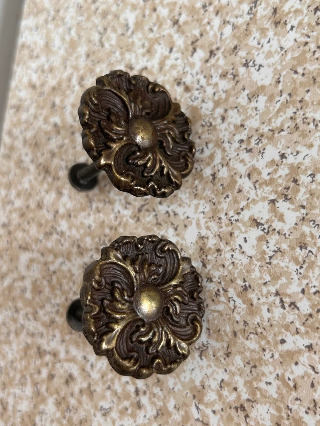 2 Vintage Bronze Flower Cabinet Knobs thumbnail