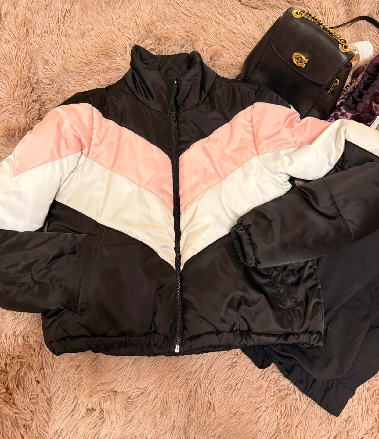 Guess Puffer Jacket - Black, Pink, White