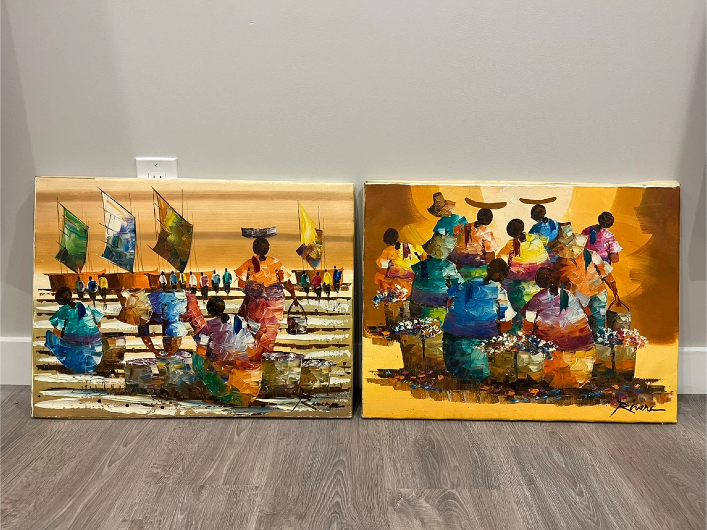 Textured Fisherman Oil Painting Wall Decor