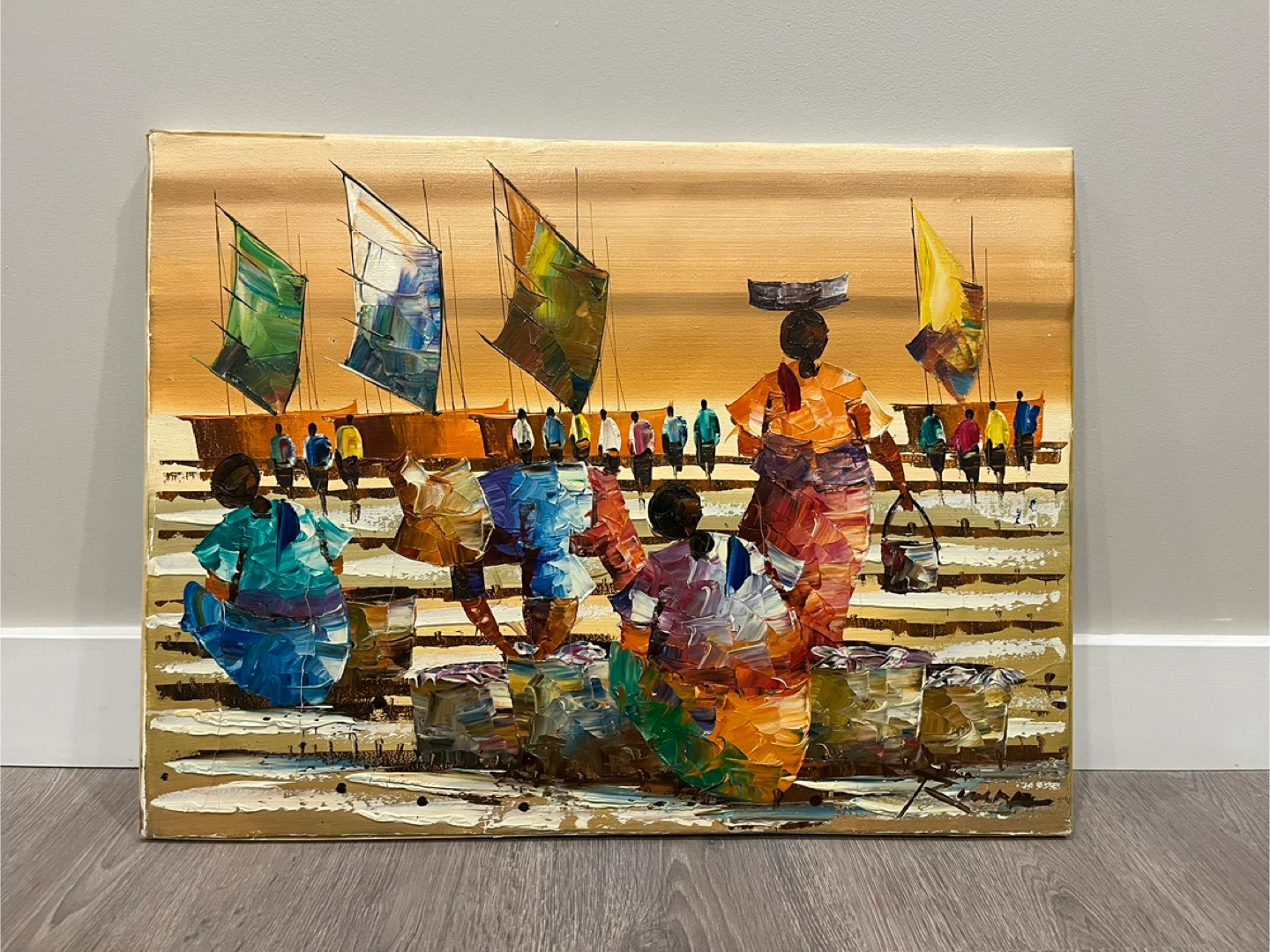 Textured Fisherman Oil Painting Wall Decor - photo 2