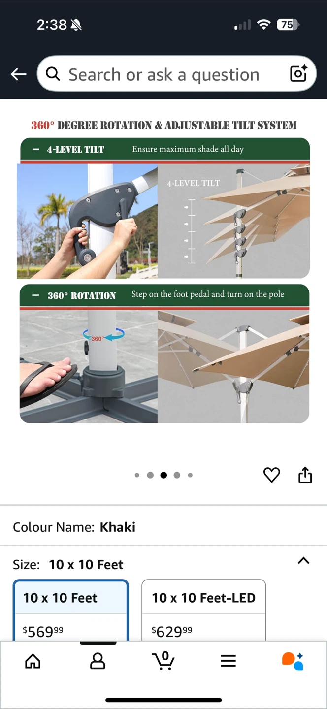 10x10 ft Khaki Cantilever Patio Umbrella - photo 5