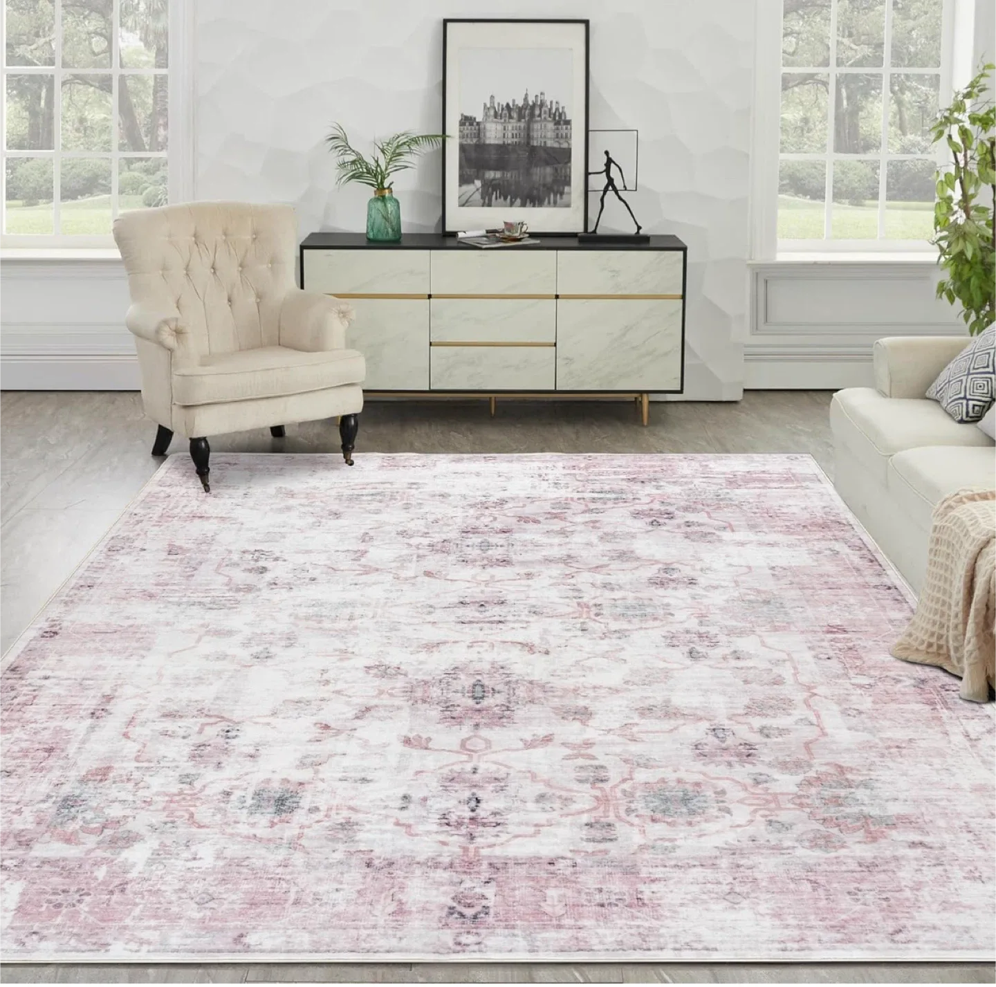 Distressed Area Rug 8x10 ft - Soft Surface, Non-Slip Backing image indicator(6)