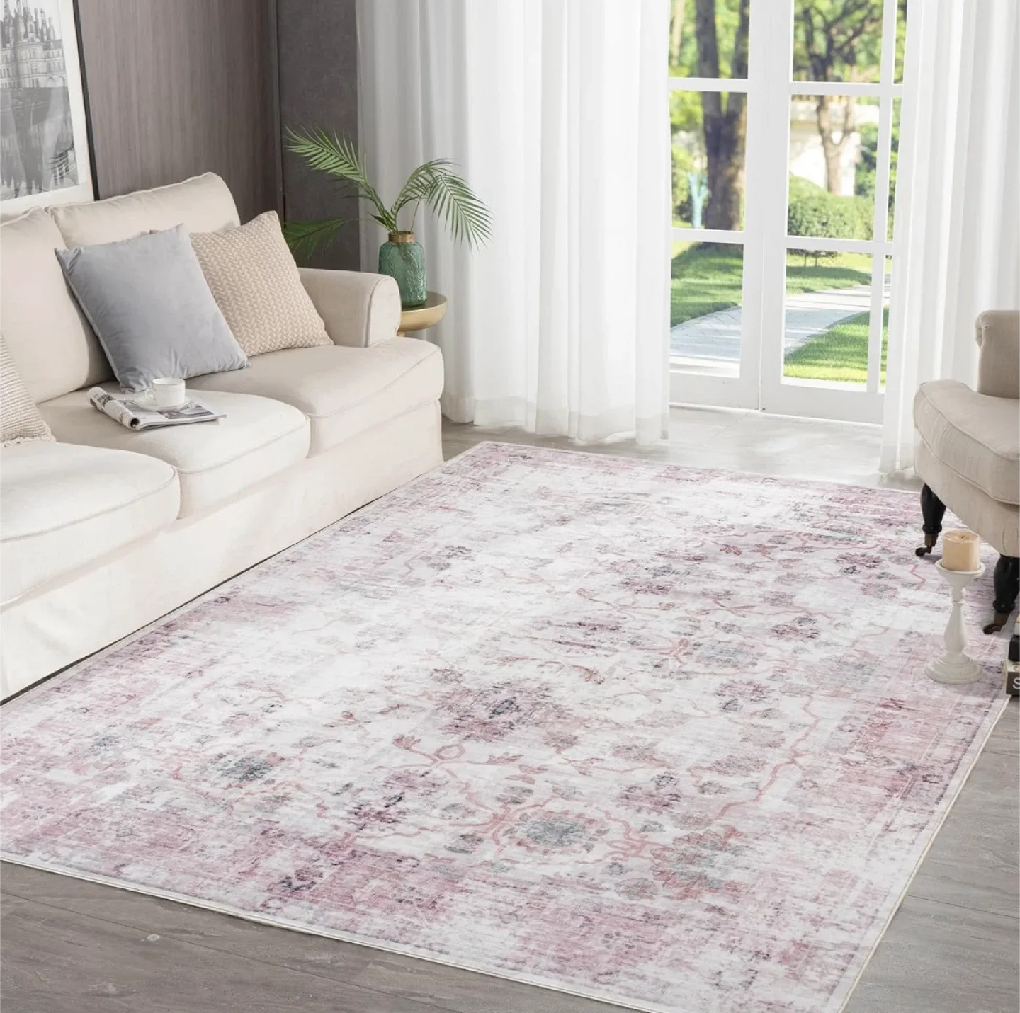 Distressed Area Rug 8x10 ft - Soft Surface, Non-Slip Backing image indicator(2)