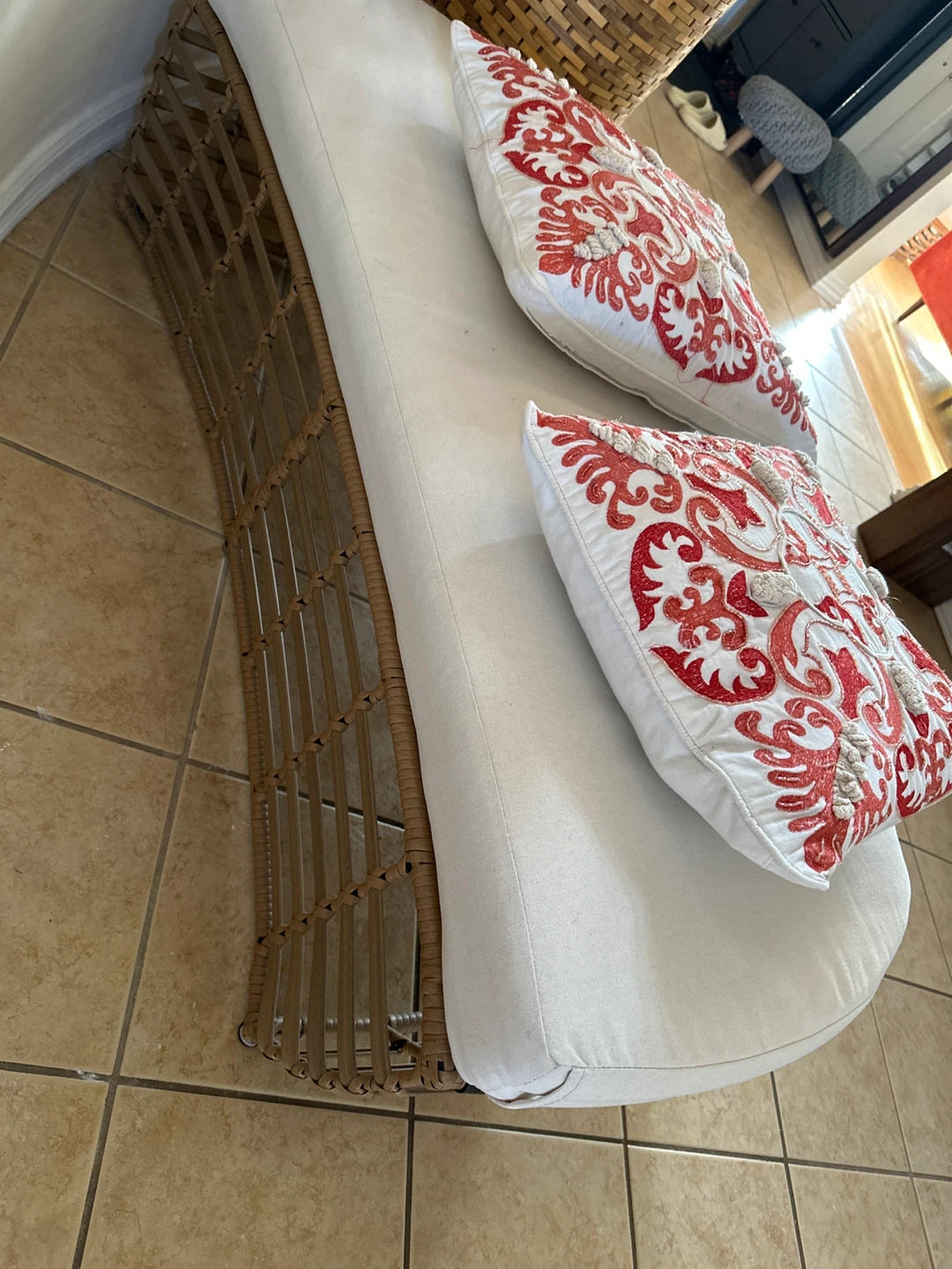 Wicker Bench with Cushions