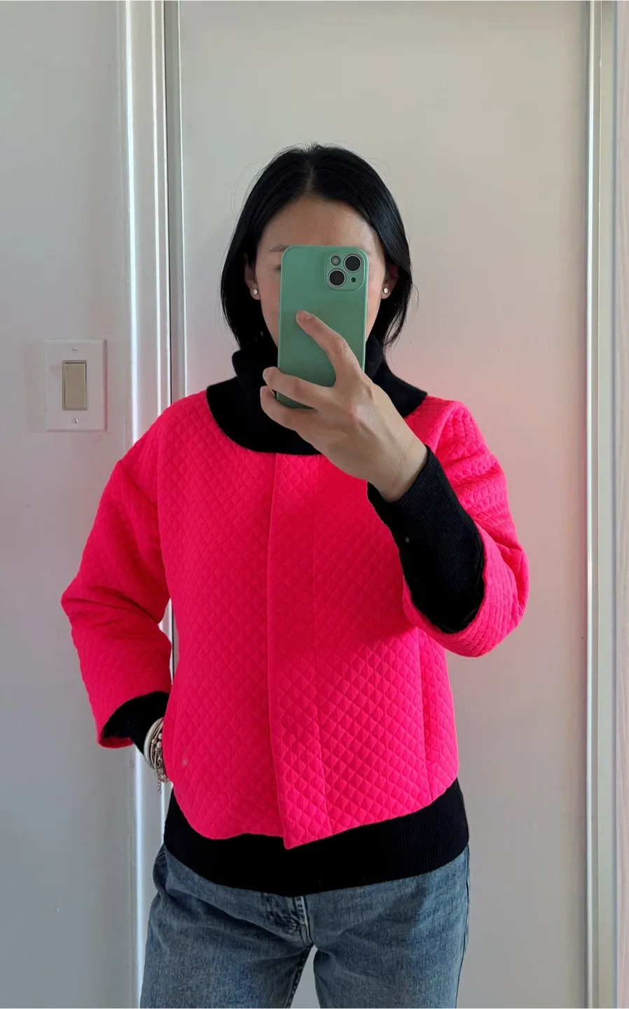 Topshop hot Pink Quilted Jacket, US size 4! thumbnail