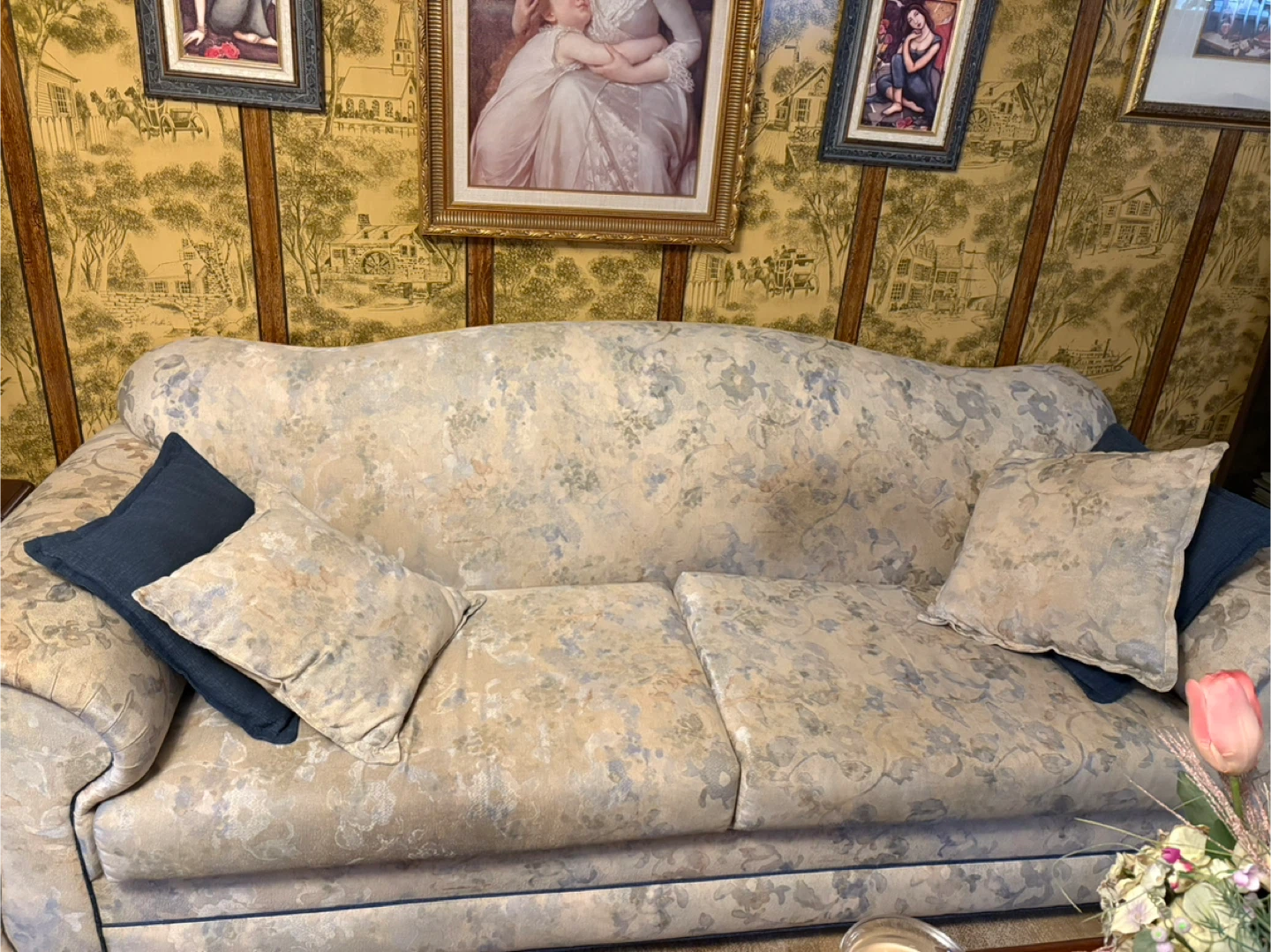 Floral Patterned Sofa and Love Seat with Pillows