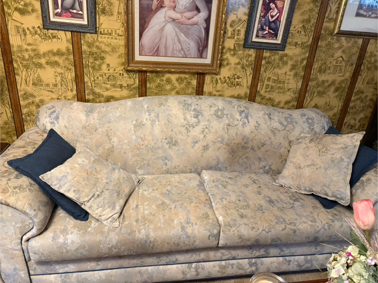 Floral Patterned Sofa and Love Seat with Pillows thumbnail
