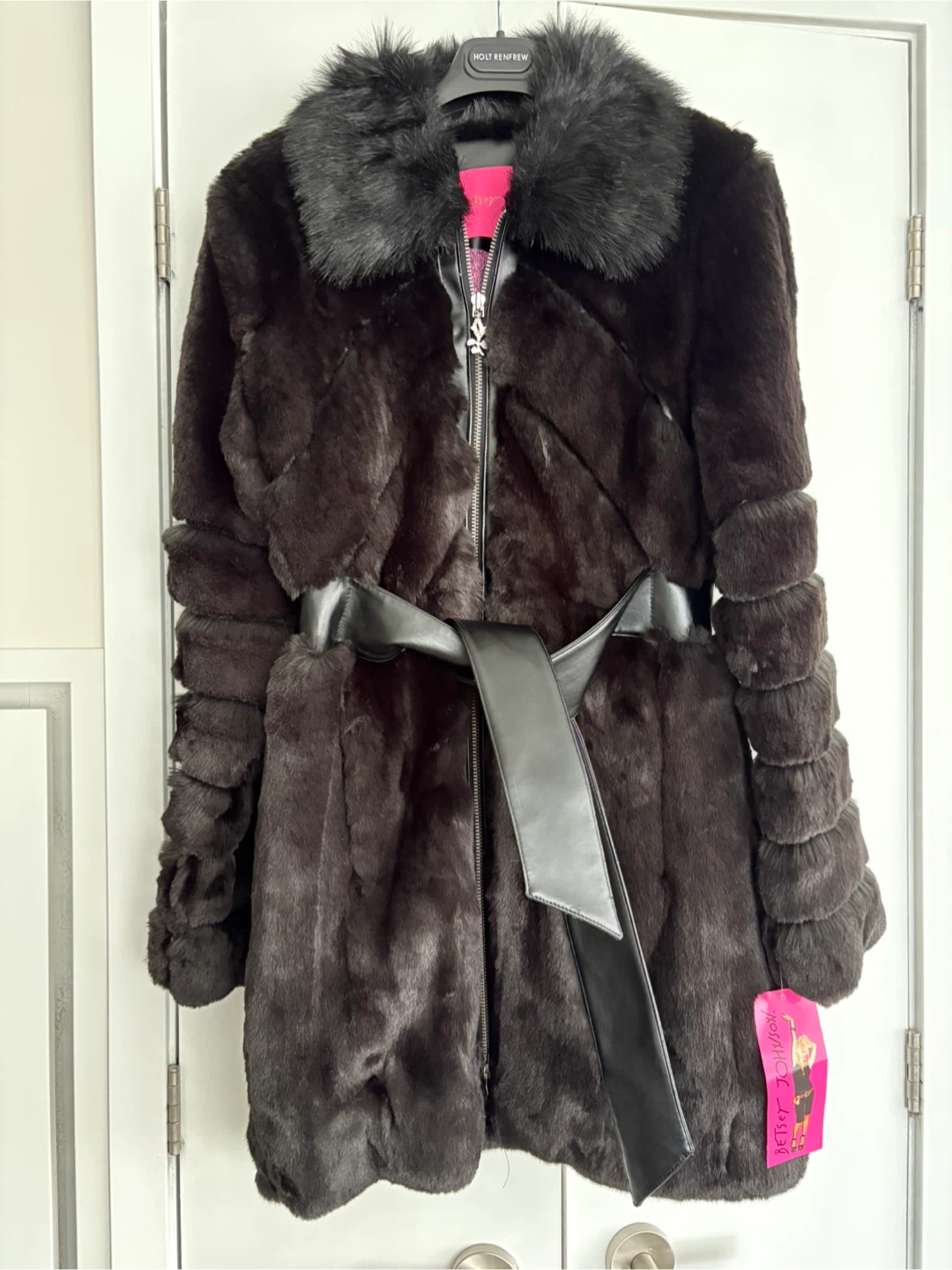 Betsey Johnson Black Faux Fur Coat - Size Small