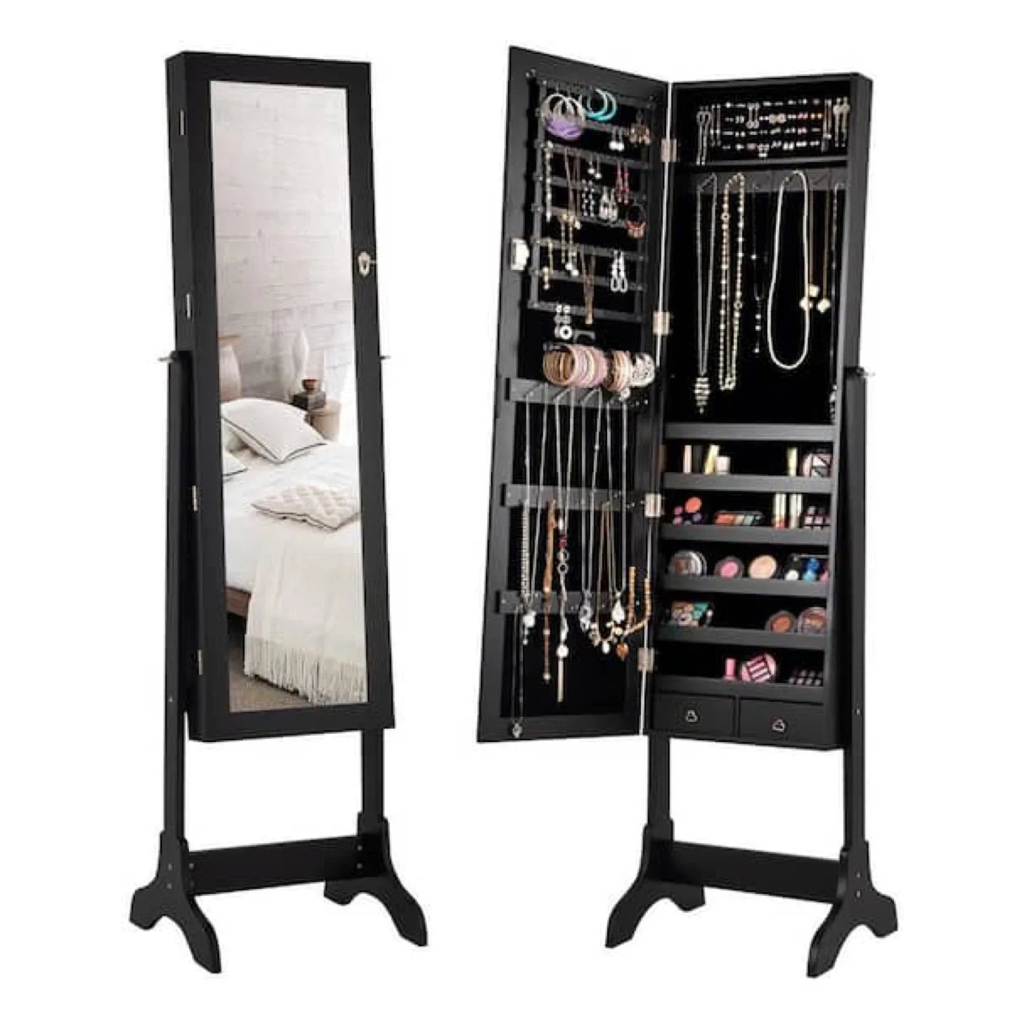 Standing Black Jewelry Armoire Mirror image indicator(2)