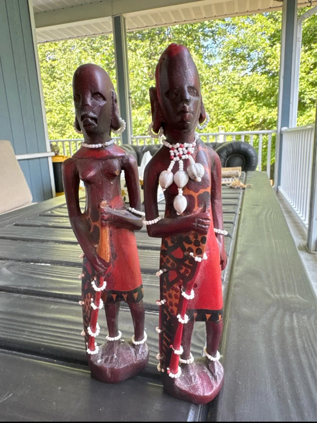 African Tribal Wood Carved Figurines, Set of 2