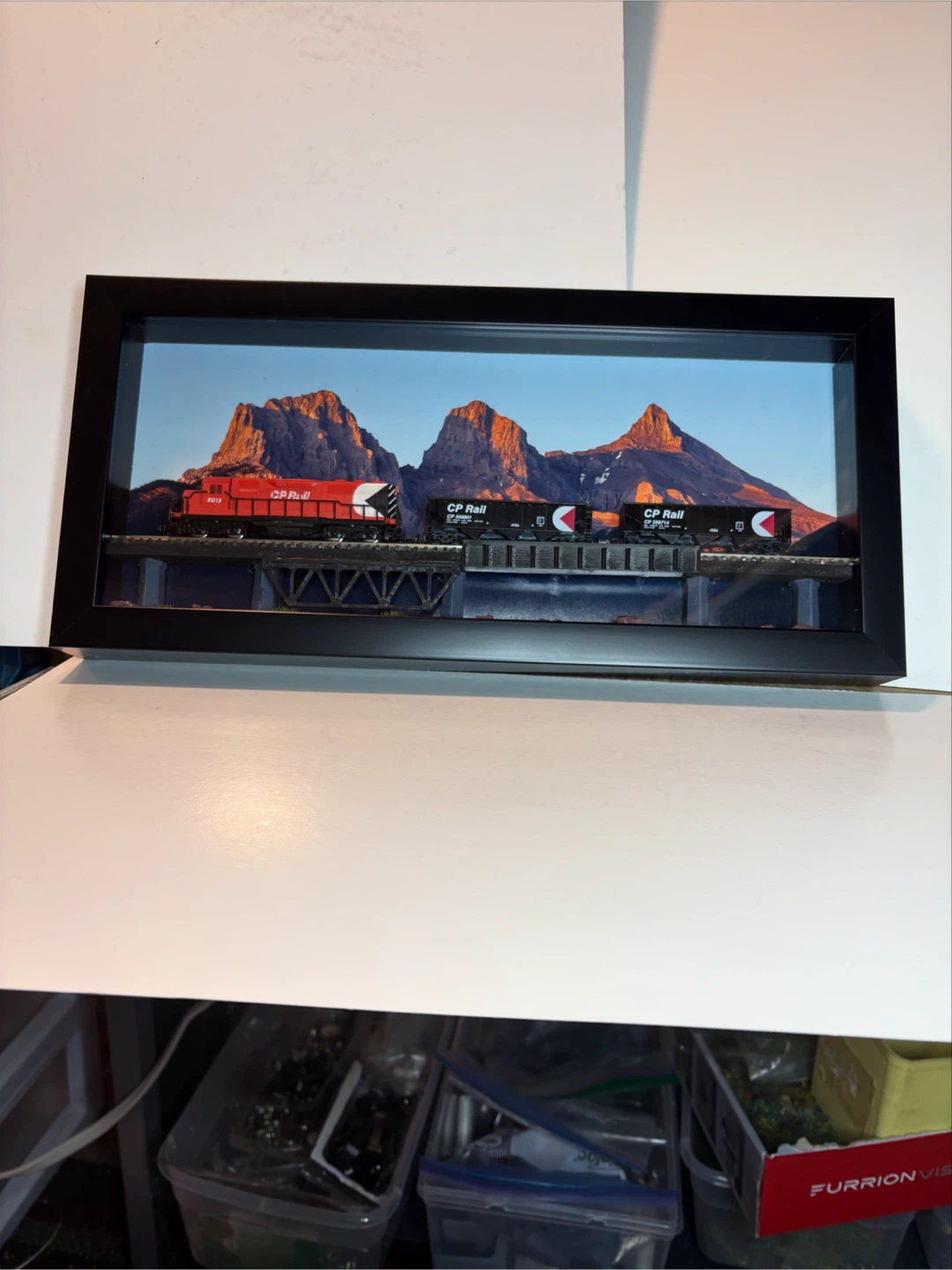 Framed CP Rail Model Train Display hand crafted