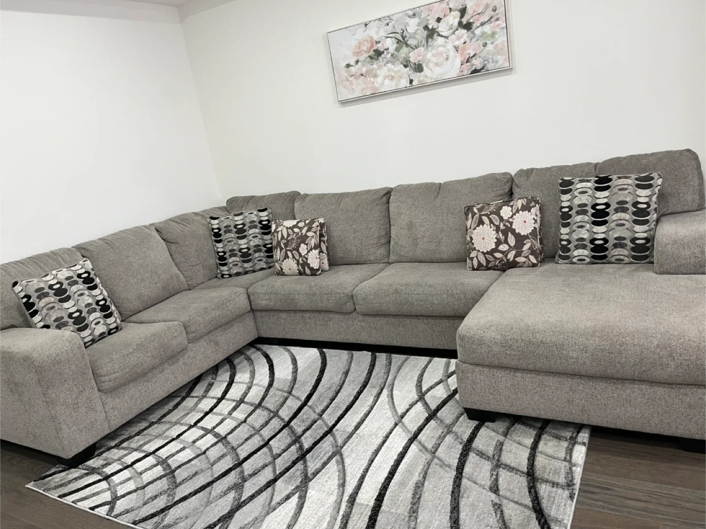 Grey Sectional Sofa with Pillows thumbnail