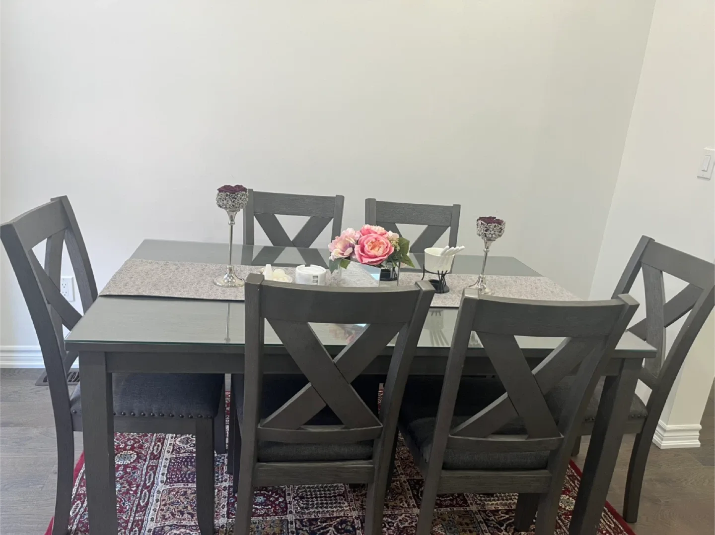 Dining Table with 6 Chairs and glass top- Grey image indicator(2)