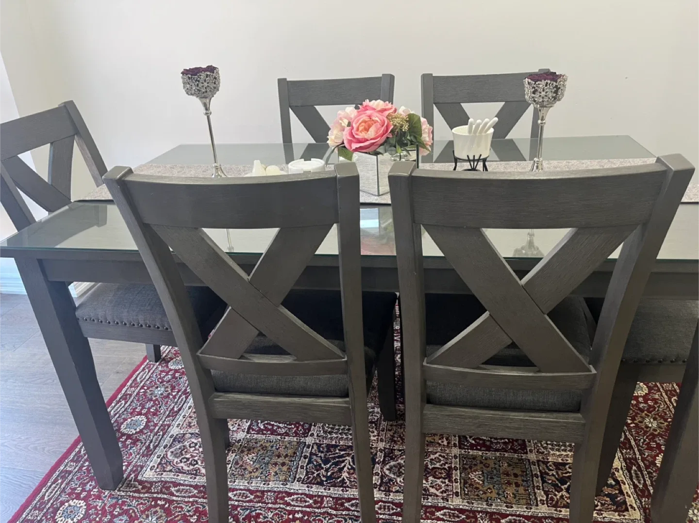 Dining Table with 6 Chairs and glass top- Grey image indicator(4)