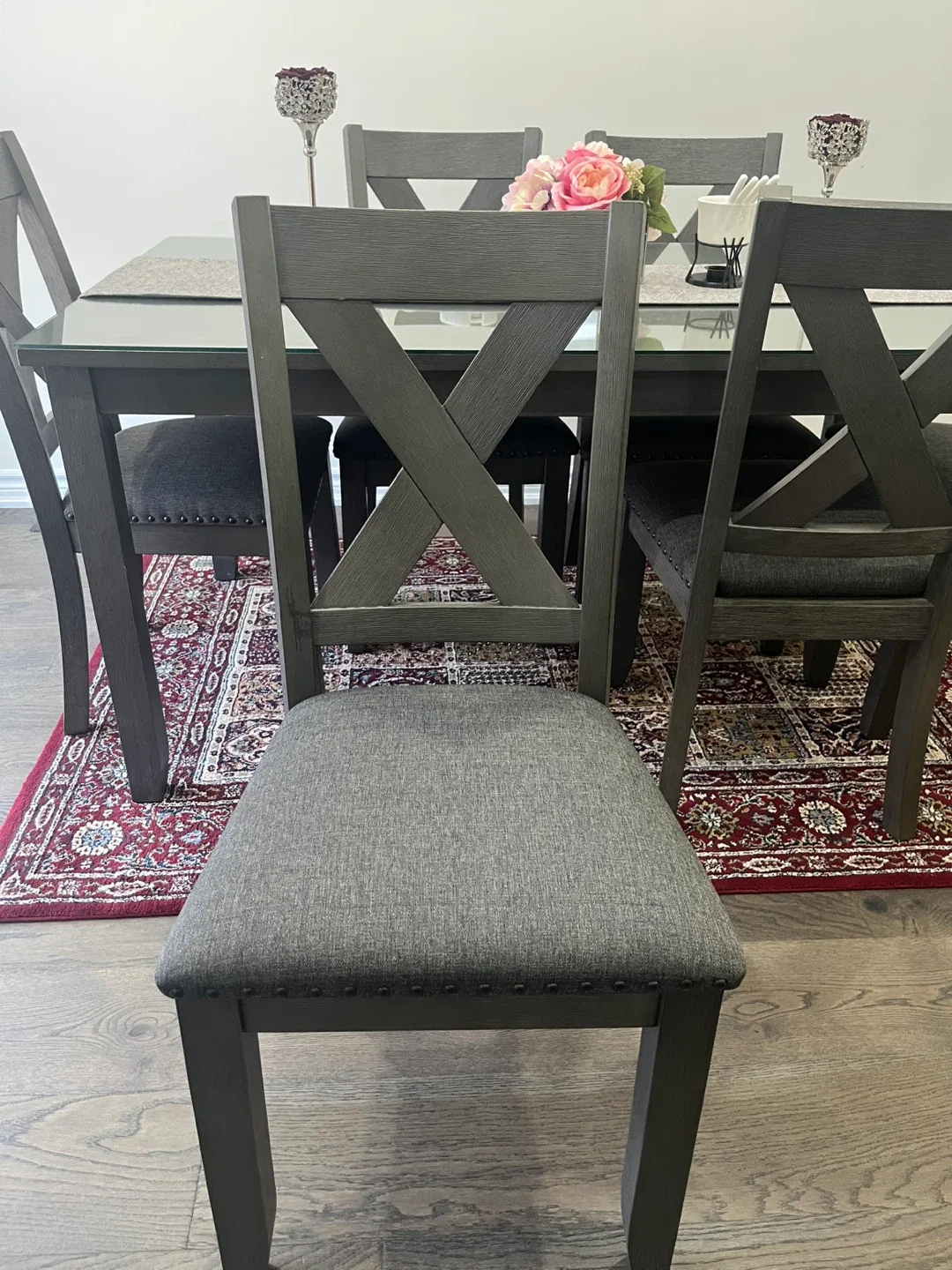 Dining Table with 6 Chairs and glass top- Grey image indicator(5)