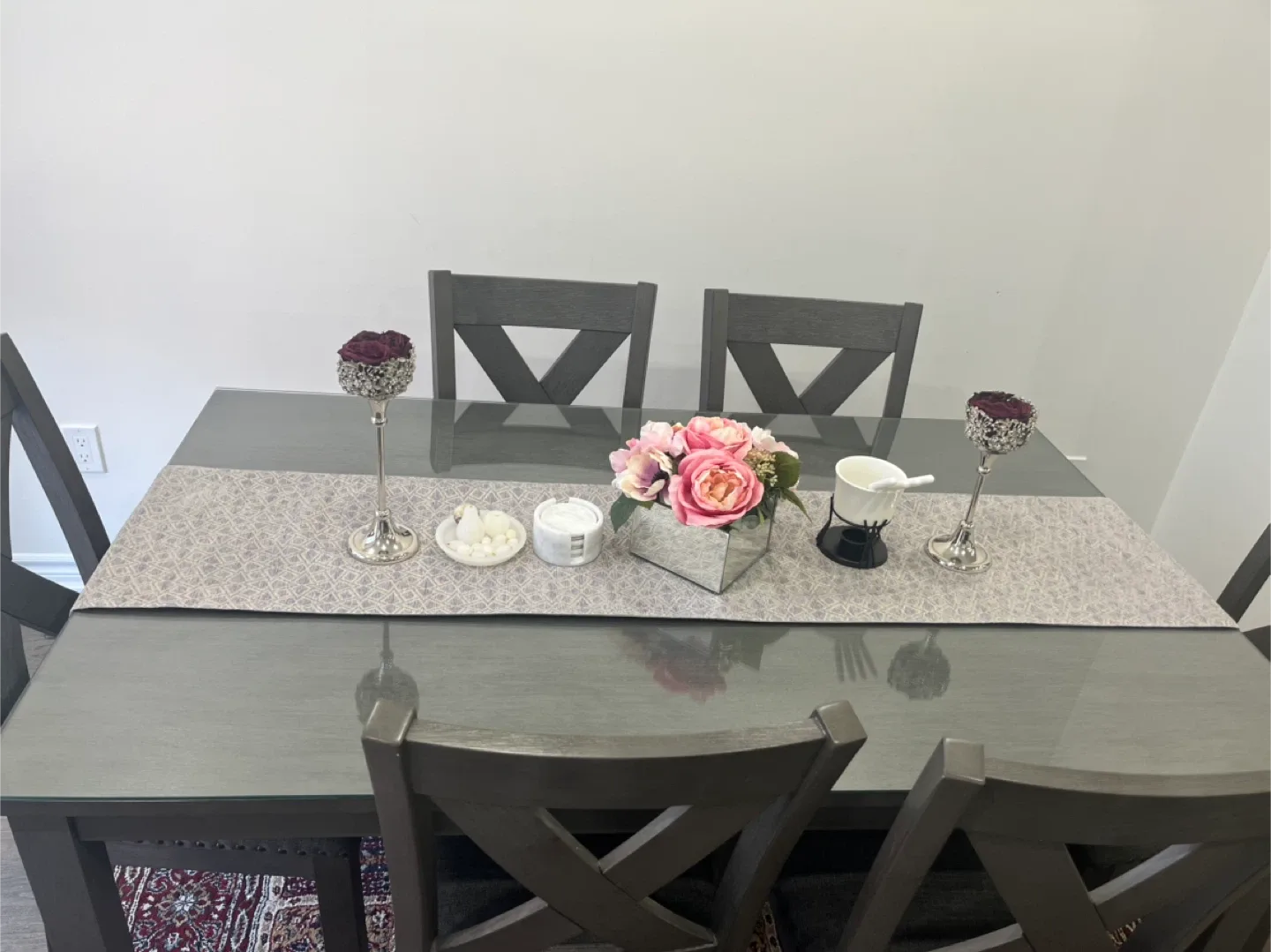 Dining Table with 6 Chairs and glass top- Grey image indicator(3)