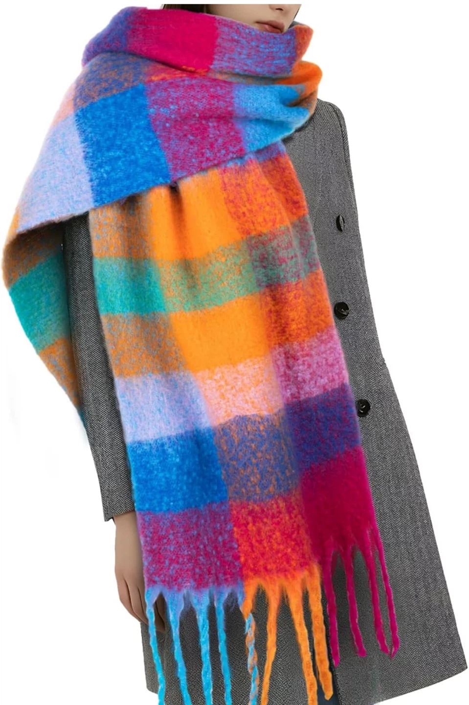 Oversized Plaid Scarf - New