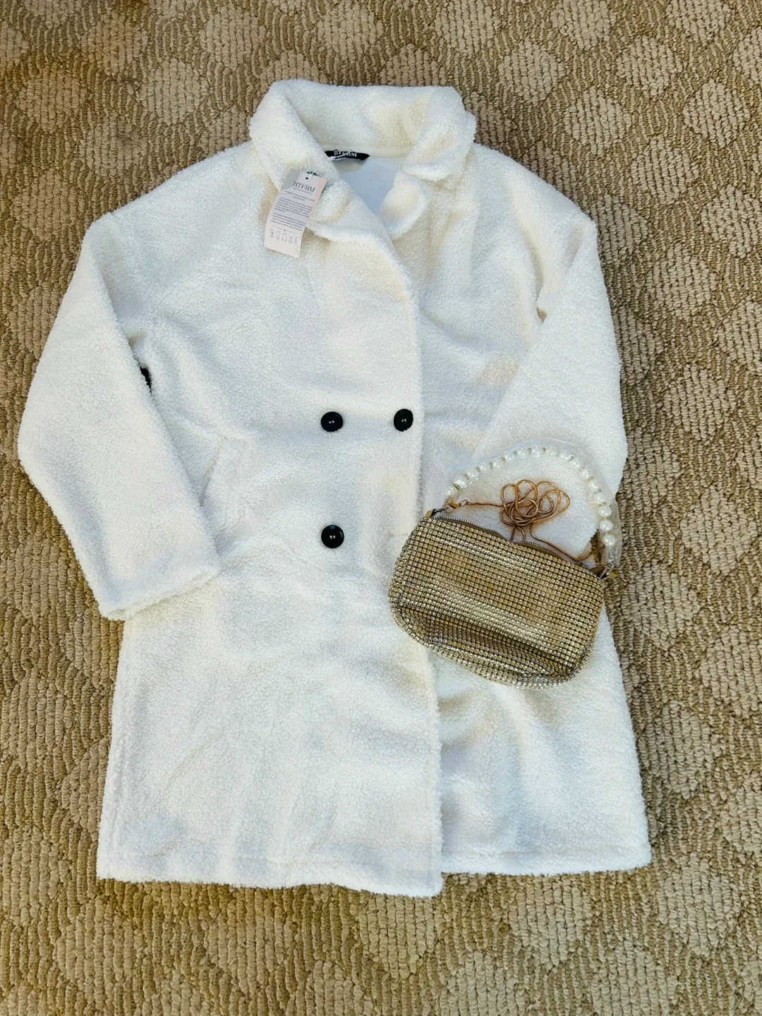 White Long Winter Coat – Size S (Brand New)