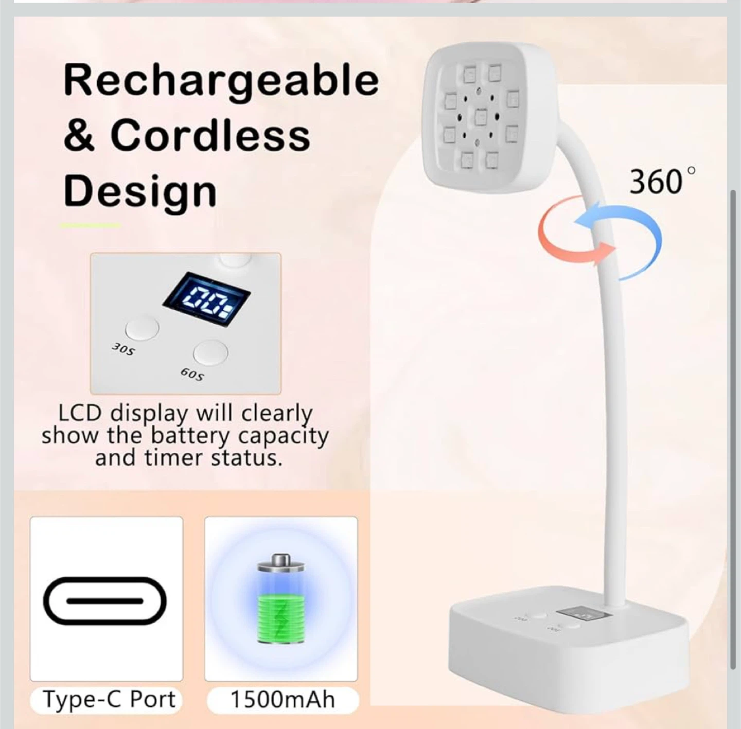 Mini Rechargeable Cordless UV Nail Lamp 18W - photo 3