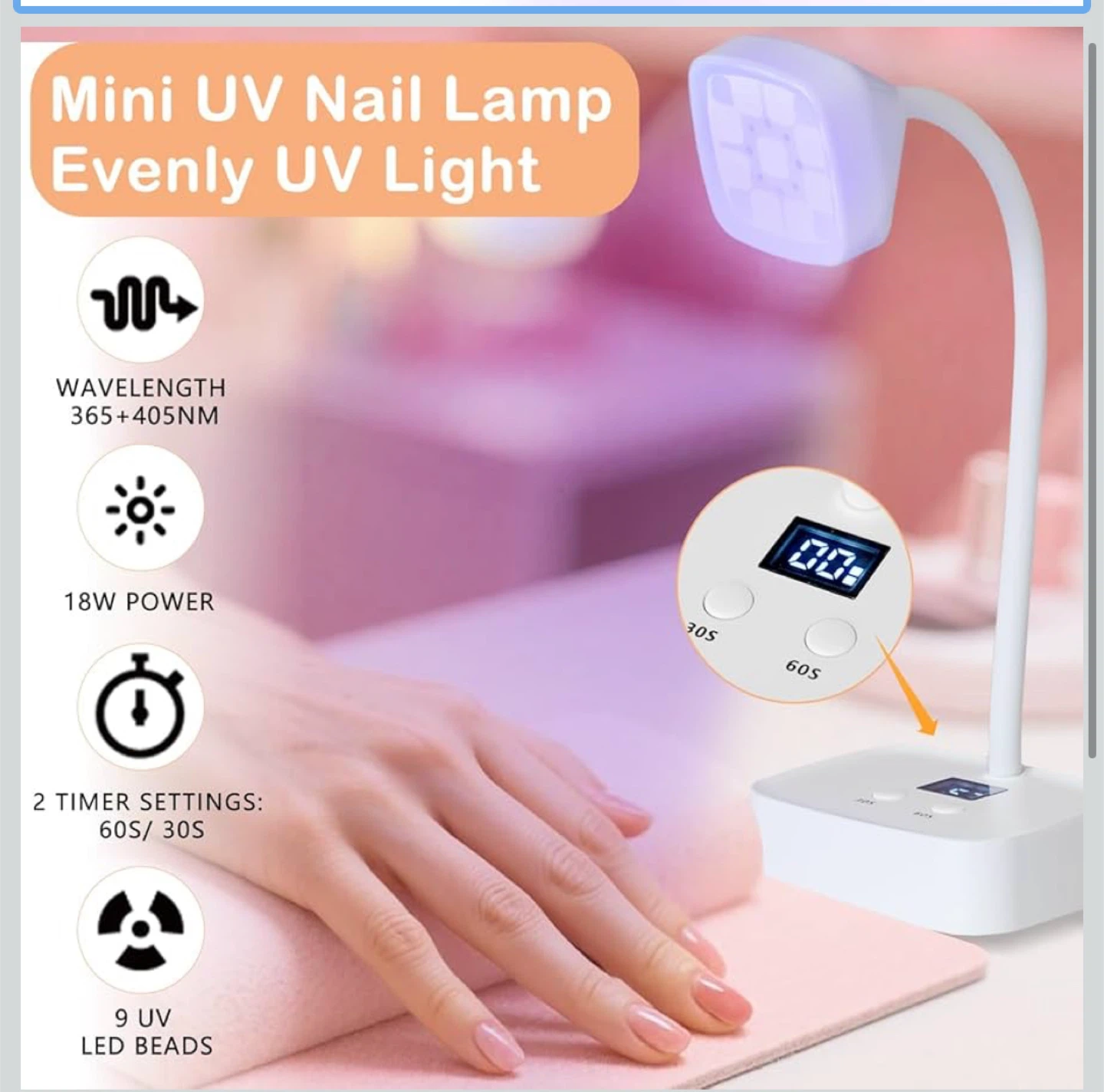 Mini Rechargeable Cordless UV Nail Lamp 18W - photo 2