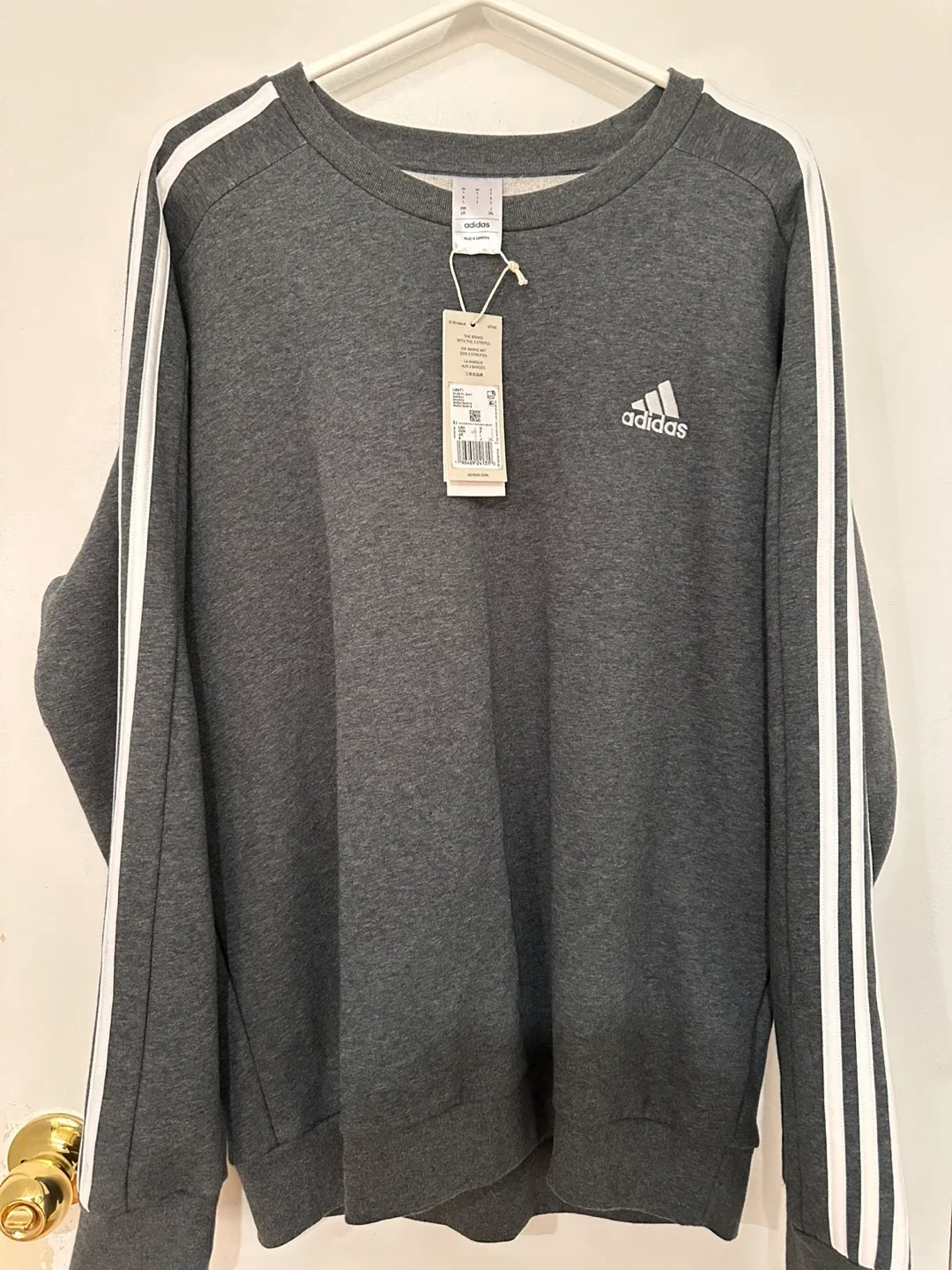 New Adidas 3-Stripes Grey Sweatshirt - Size Large image indicator(2)