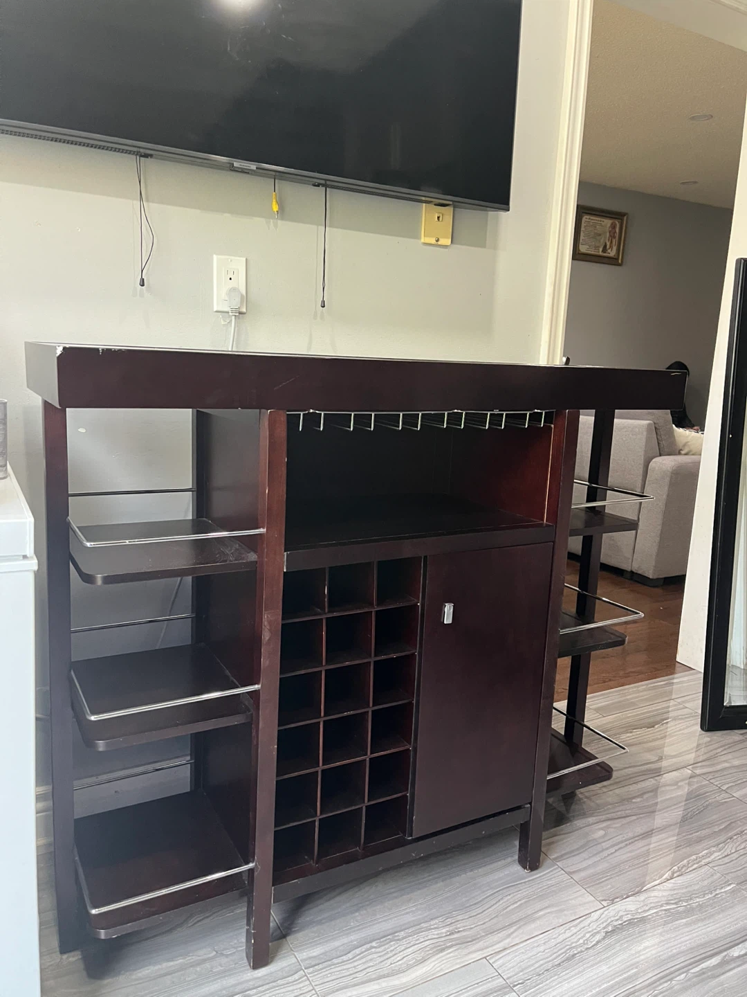 Wooden Bar Cabinet with Wine Rack - photo 2