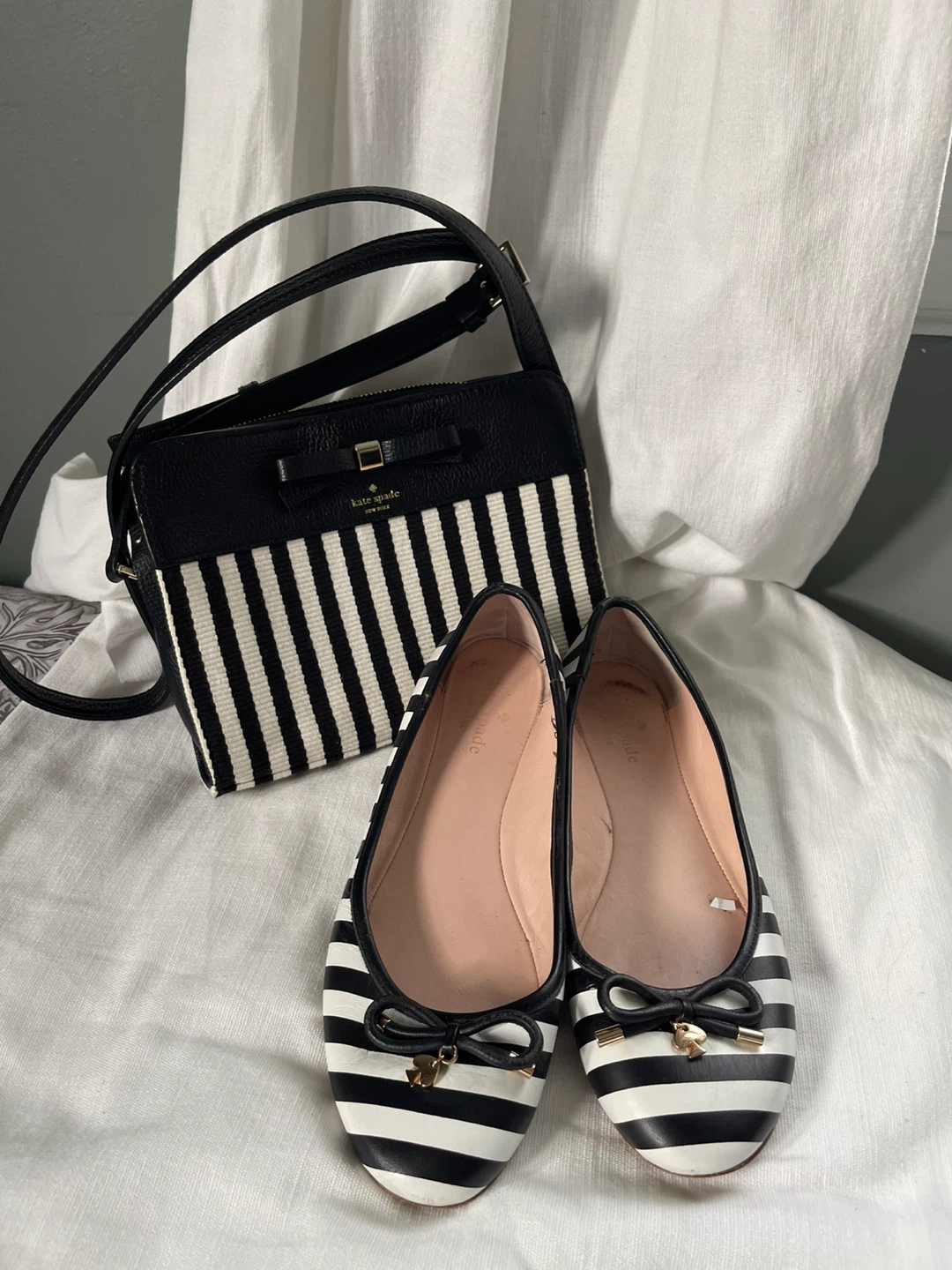 Kate Spade Striped Handbag & Flats Set
