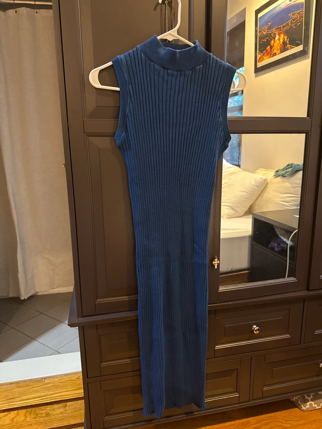 Zara Blue Ribbed Knit Dress Size XS