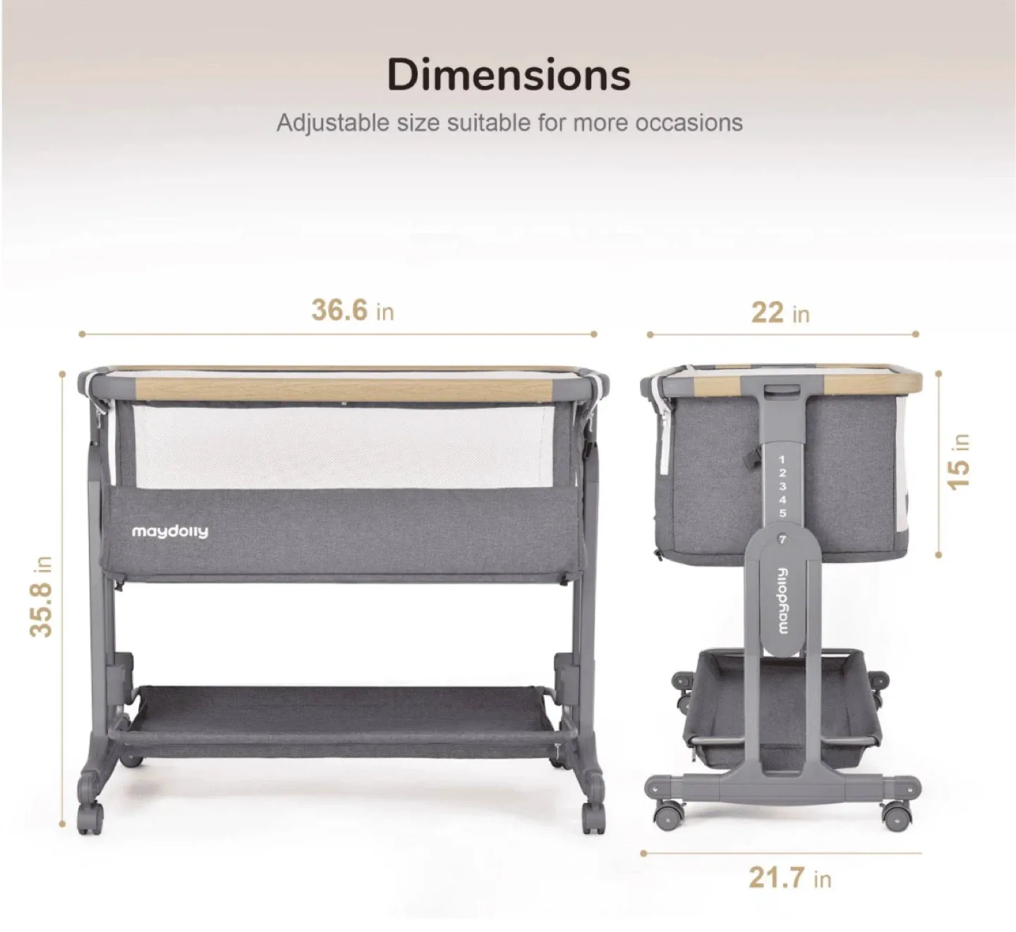Maydolly Multifunctional Bedside Crib - Grey image indicator(2)