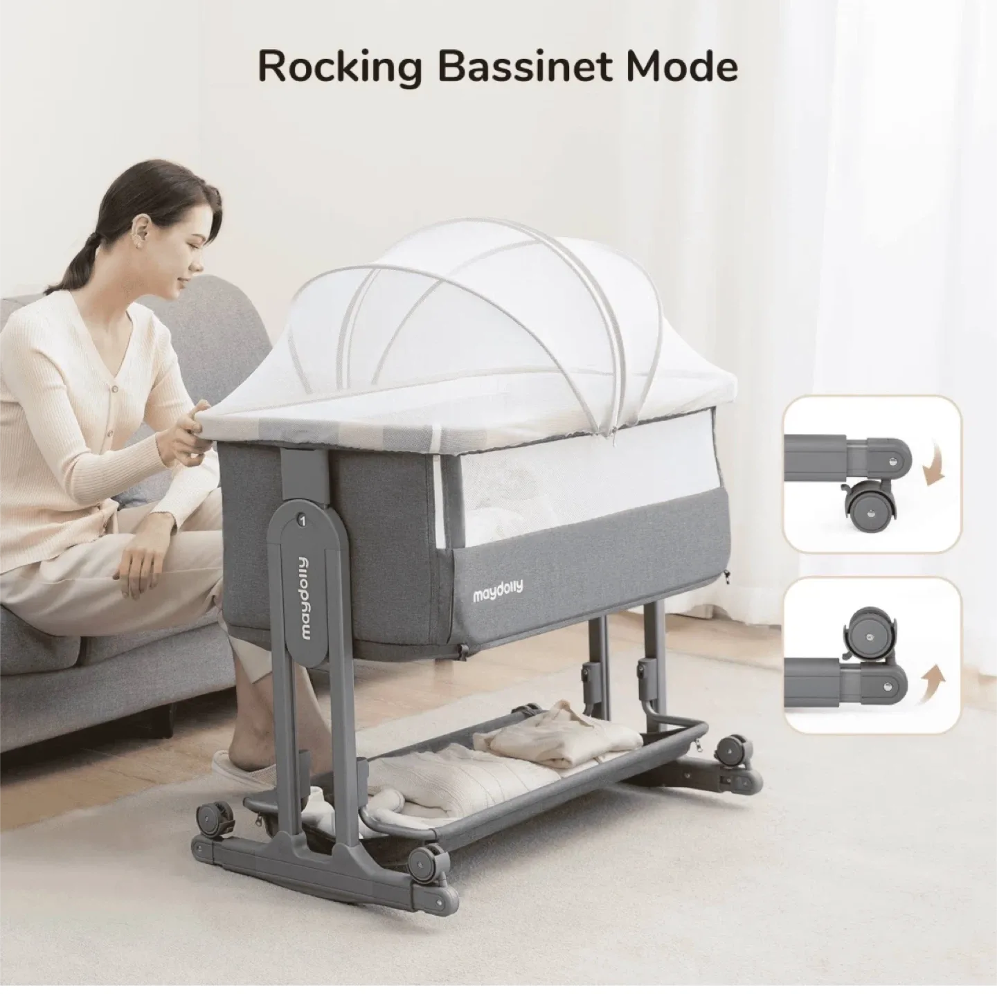Maydolly Multifunctional Bedside Crib - Grey image indicator(5)