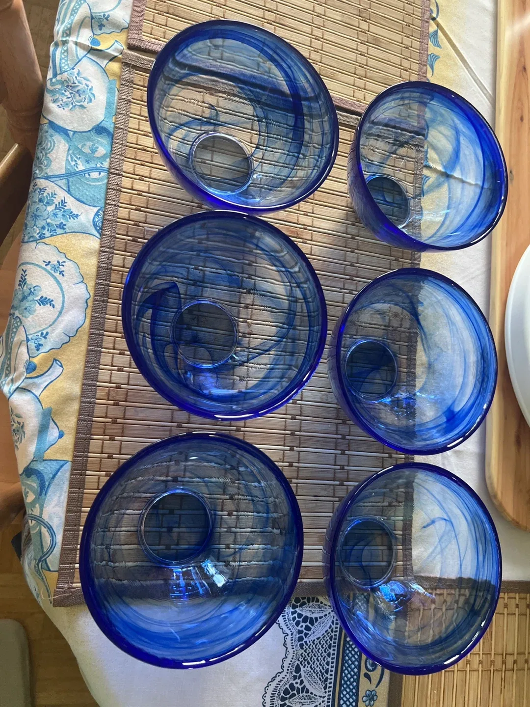 Set of 6 Blue Glass Bowls