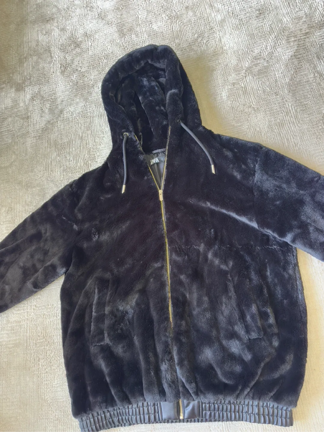 Zara Black Faux Fur Hooded Jacket thumbnail