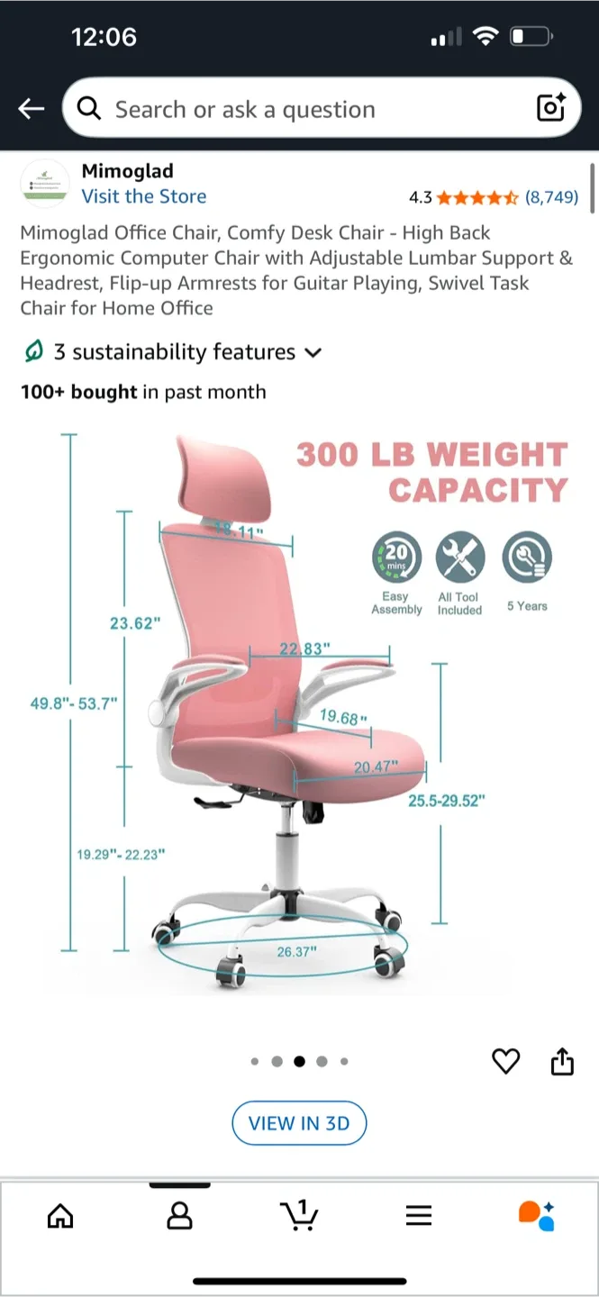 Mimoglad Pink Ergonomic Office Chair image indicator(2)