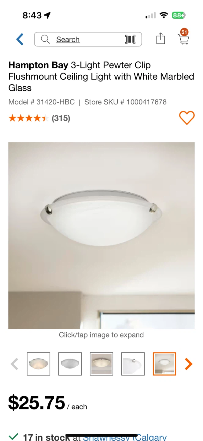 Hampton Bay Ceiling Lights - 3 Light & 2 Light