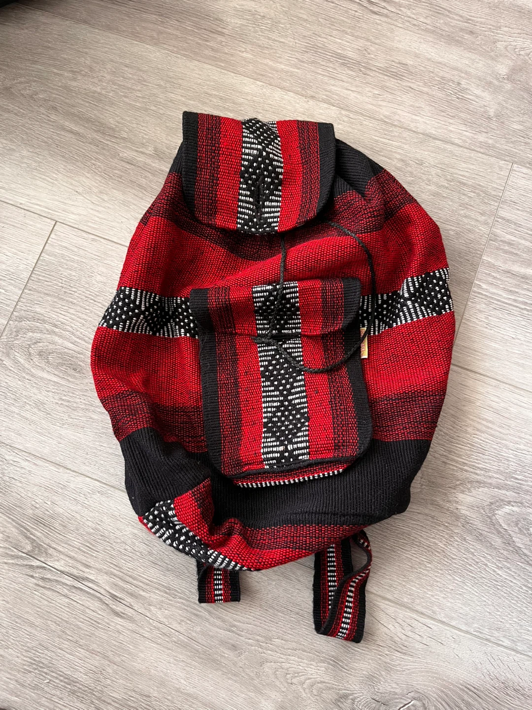 Red & Black Striped Boho Style Backpack