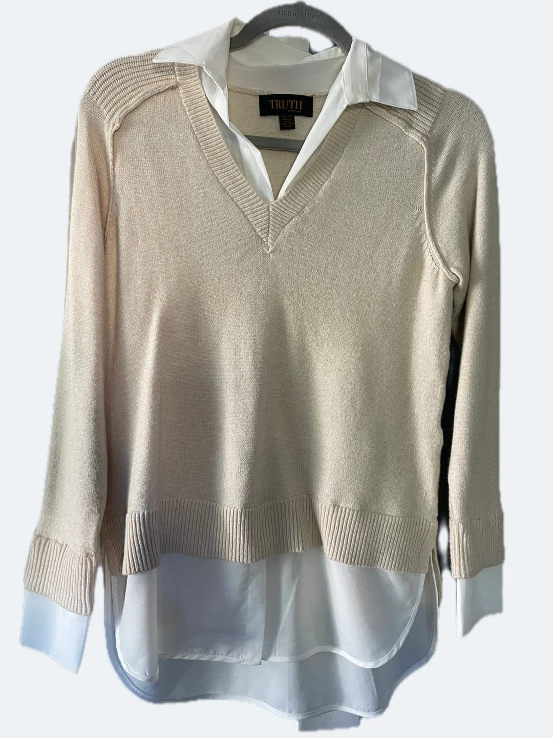 Truth Cream Sweater with White Collar, Size S