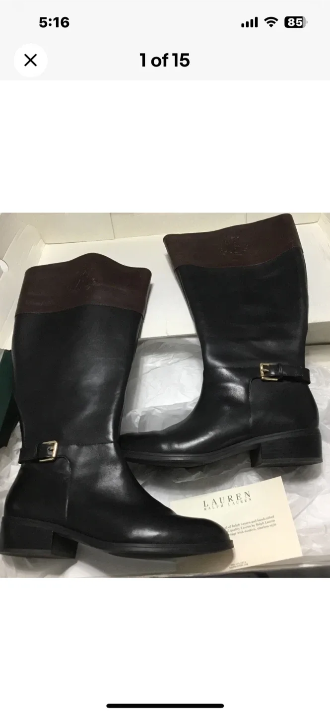 Lauren Ralph Lauren Black Leather Riding Boots thumbnail