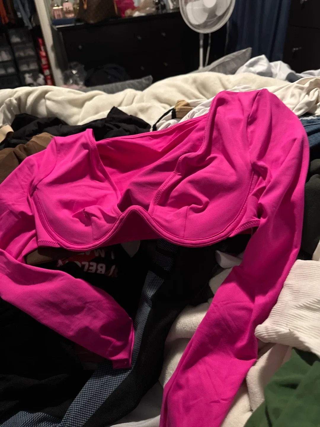 Pink Long Sleeve Crop Top thumbnail