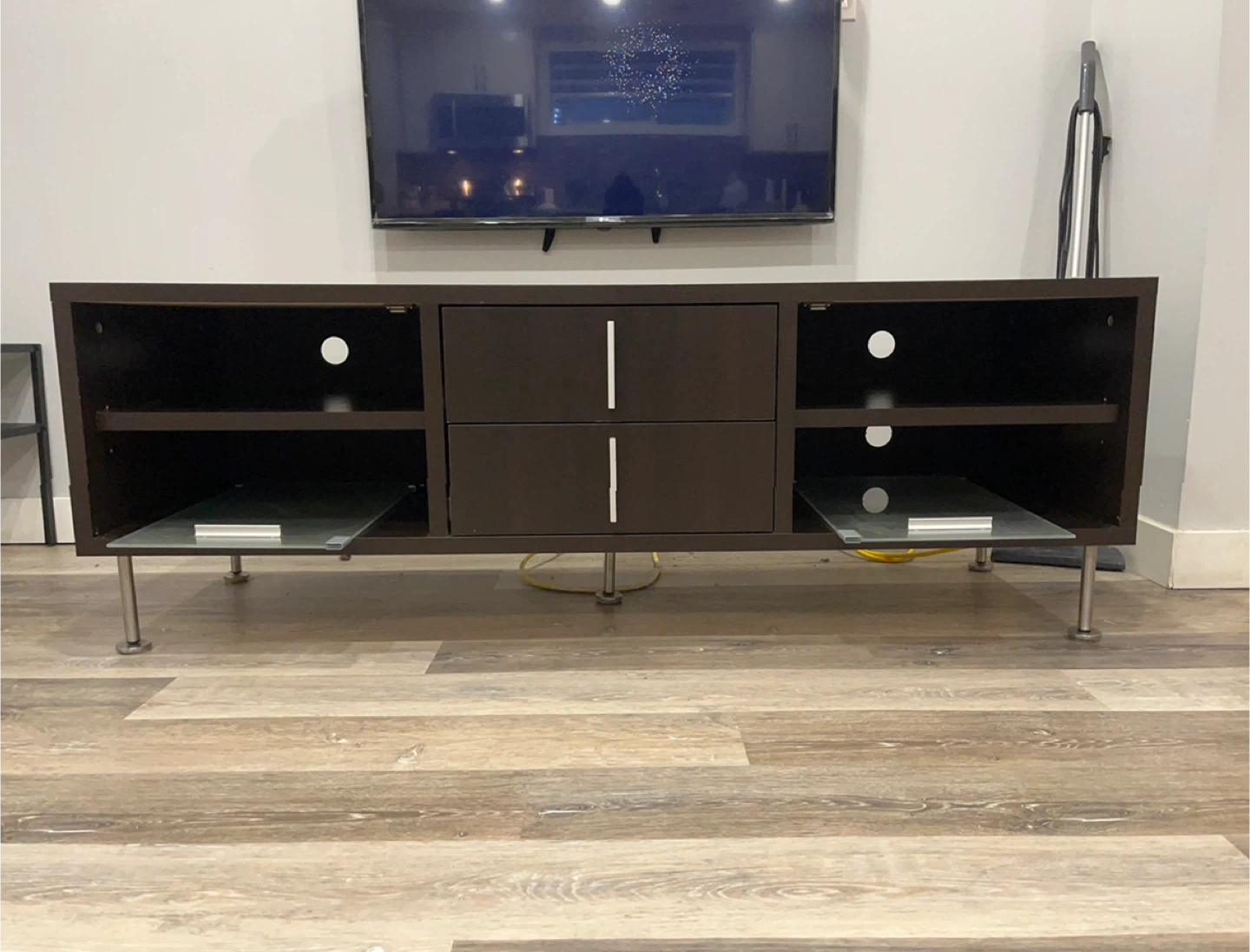 Brown TV Stand with Glass Shelves - photo 2