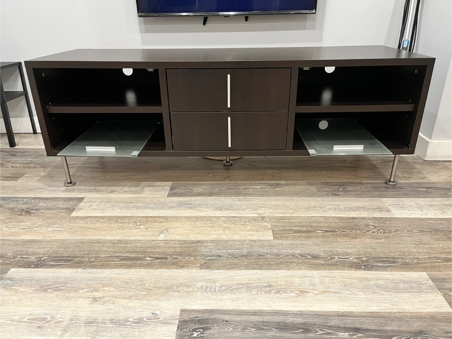 Brown TV Stand with Glass Shelves - photo 3
