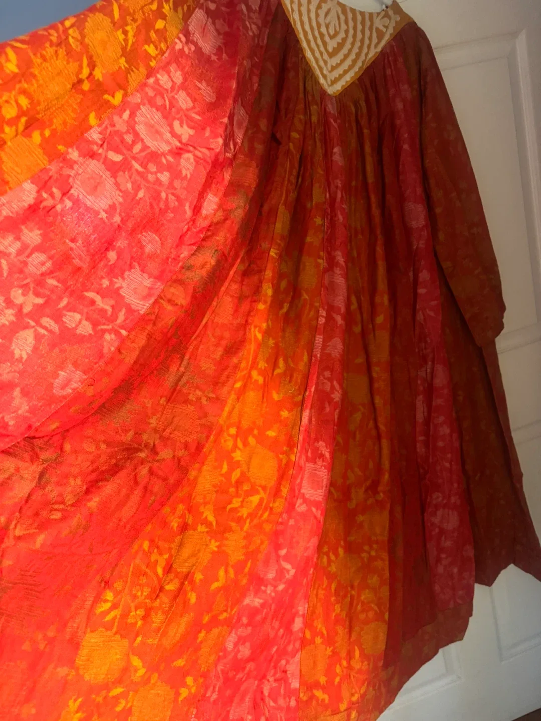 Generation 3 pcs Red & Orange Patterned heavy linen Dress image indicator(3)