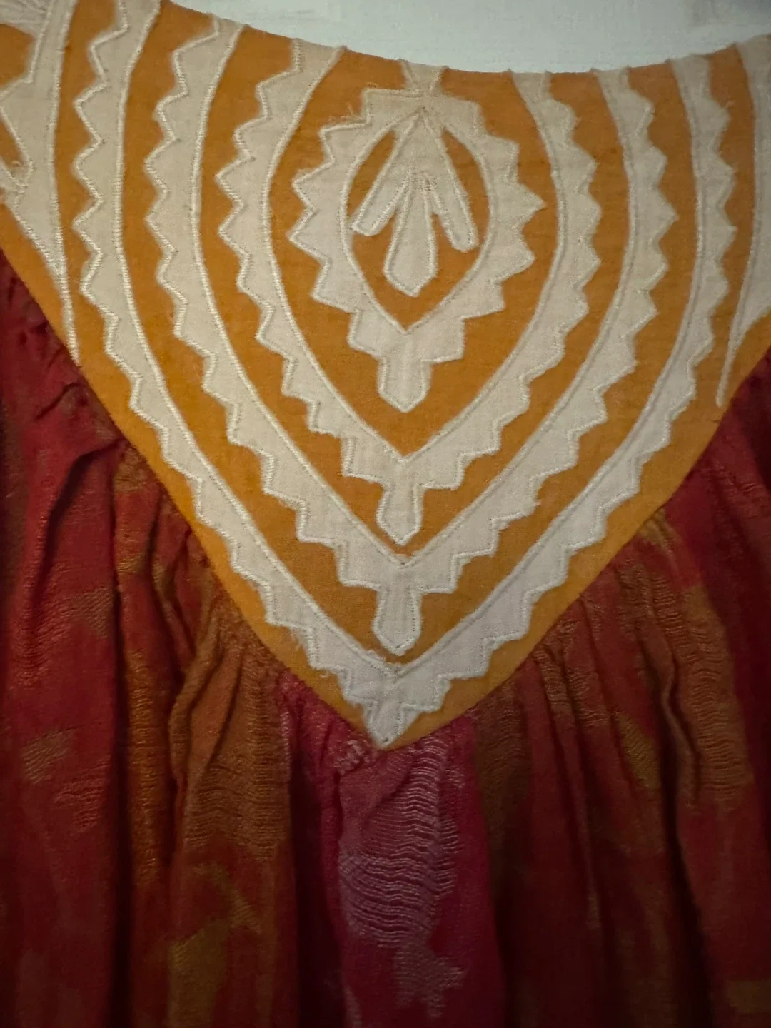 Generation 3 pcs Red & Orange Patterned heavy linen Dress image indicator(7)