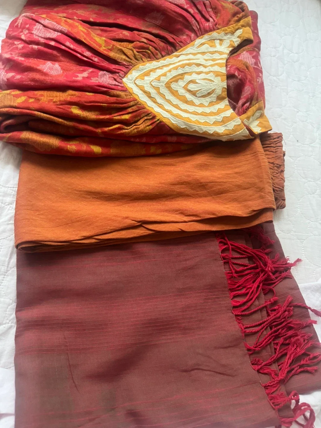 Generation 3 pcs Red & Orange Patterned heavy linen Dress image indicator(8)