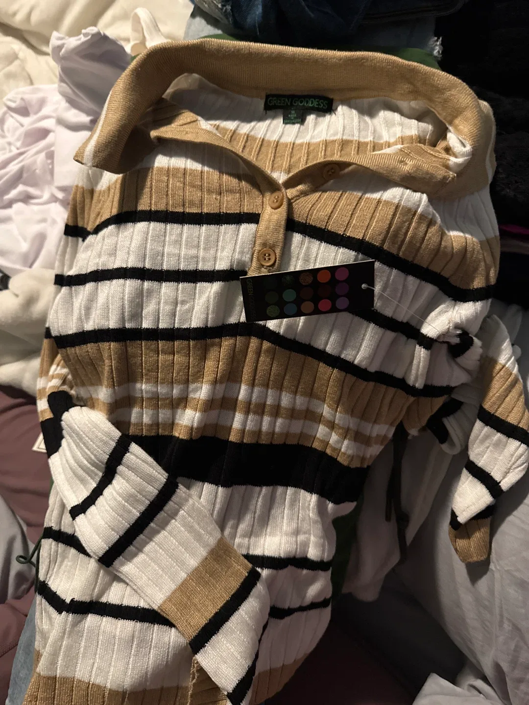 Green Goddess Striped Knit Top - Size M thumbnail