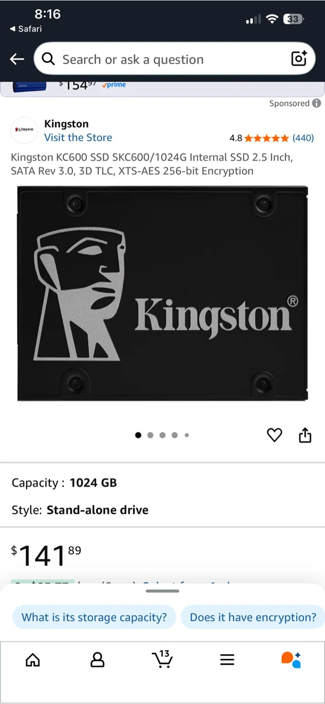 Kingston KC600 1TB SSD - New - photo 2