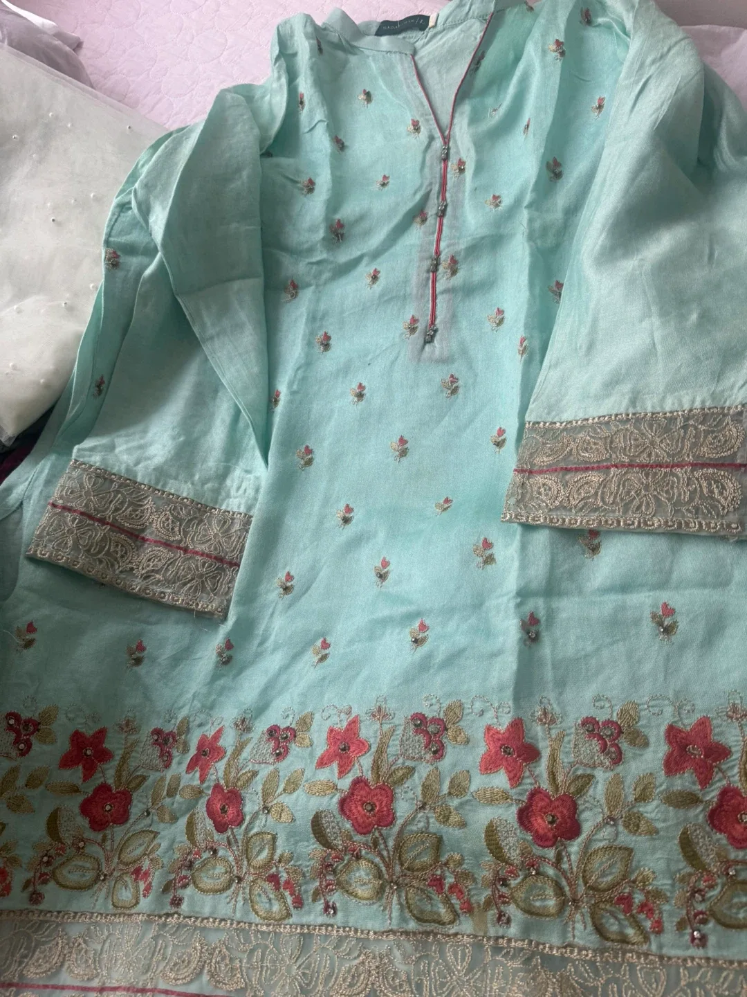 Embroidered Sadabahar Kurti - Light Blue image indicator(4)