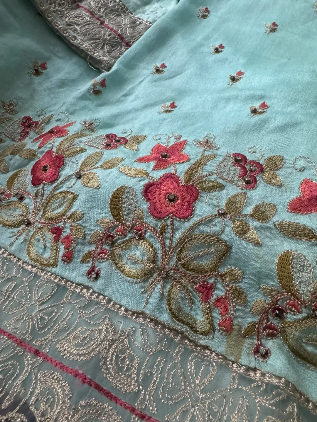 Embroidered Sadabahar Kurti - Light Blue image indicator(3)